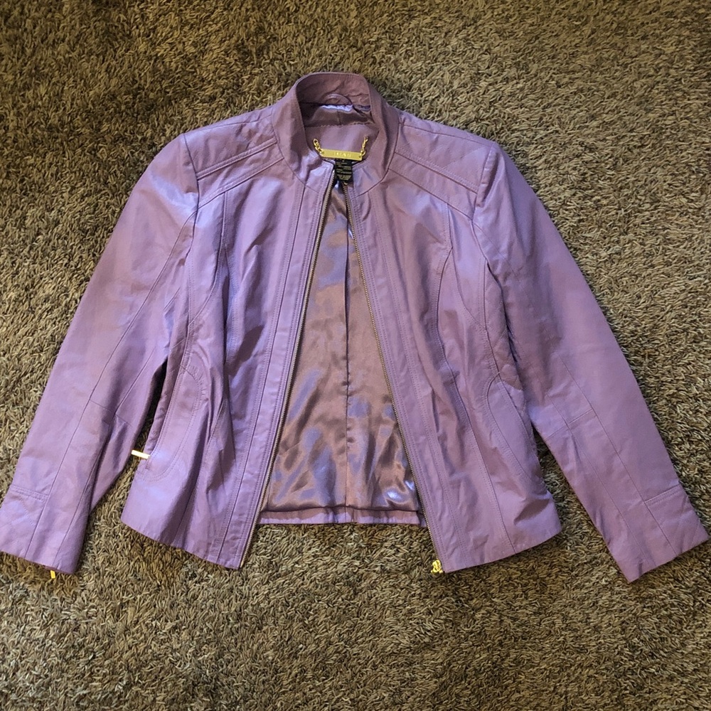 Women's Purple Genuine Leather Moto Jacket